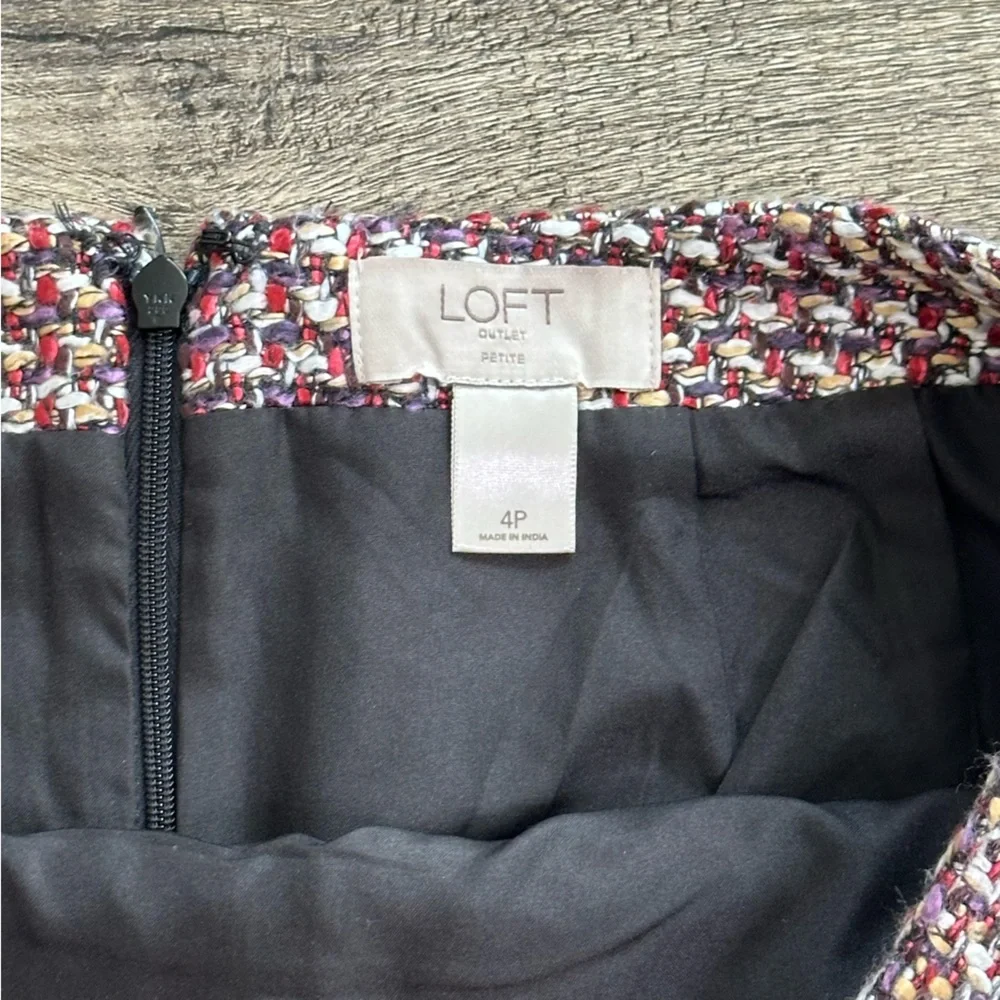 LOFT Tweed Mini Skirt – Multicolor Houndstooth, Size 4P - Picture 2 of 4